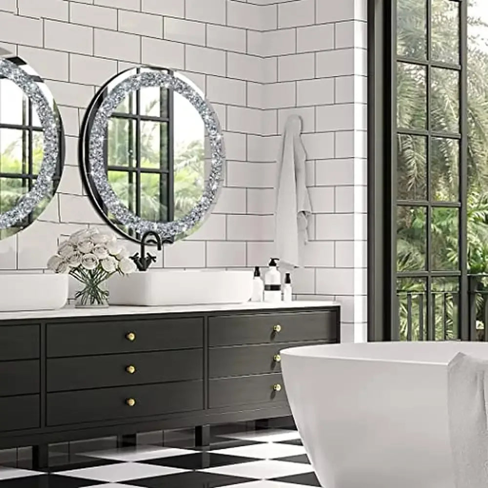 Crystal Crush Diamond Round Silver Mirror