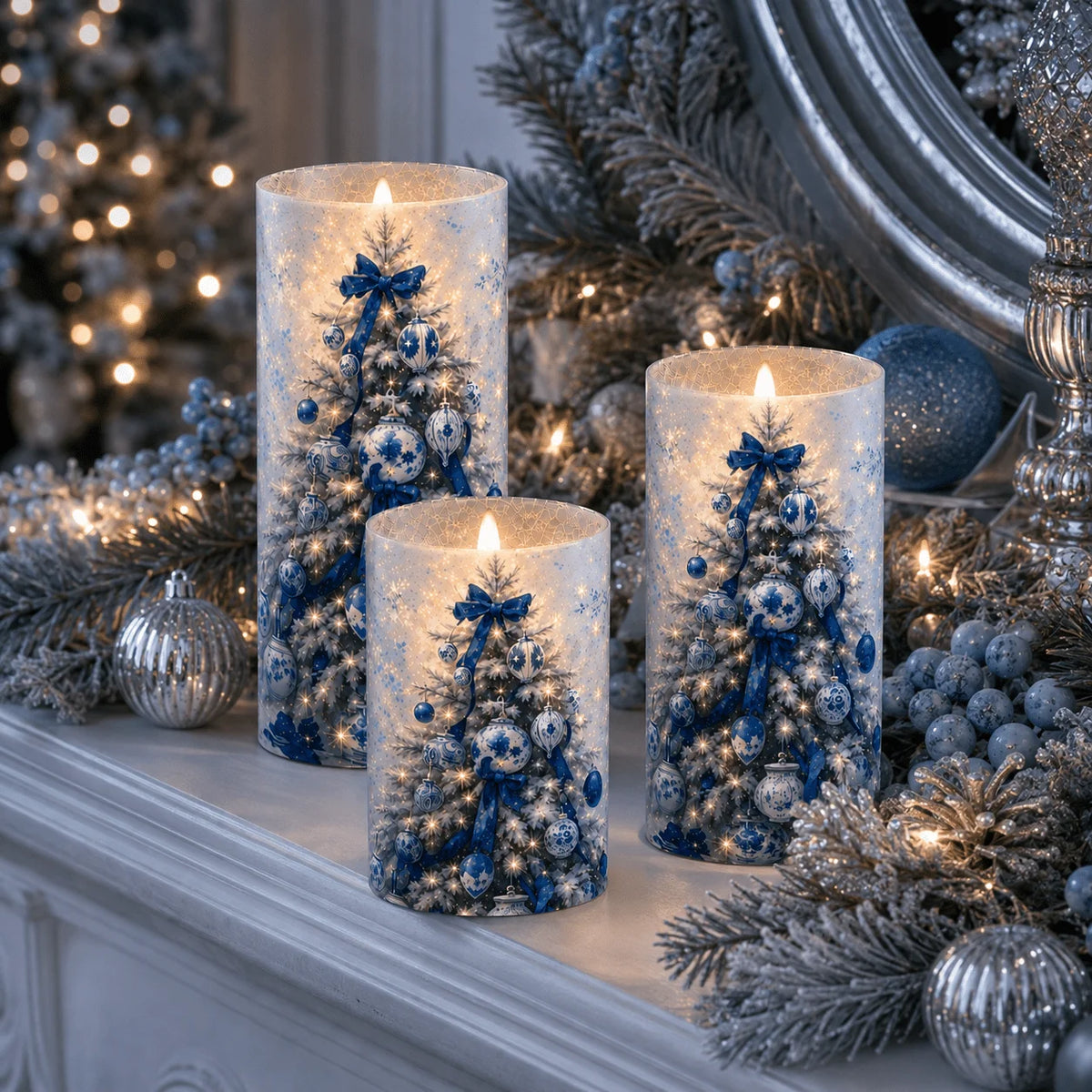 3pcs Porcelain Christmas Flameless Candles