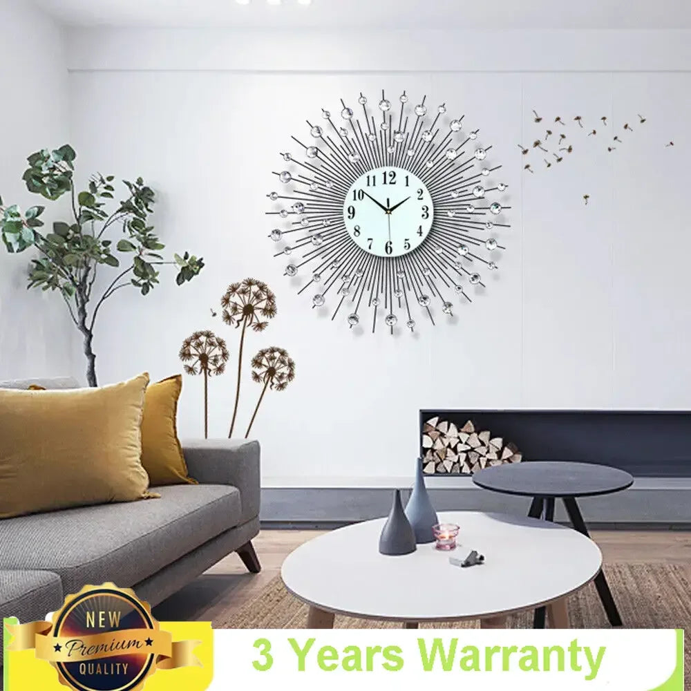 3D Large Metal Sunburst Wall Clock