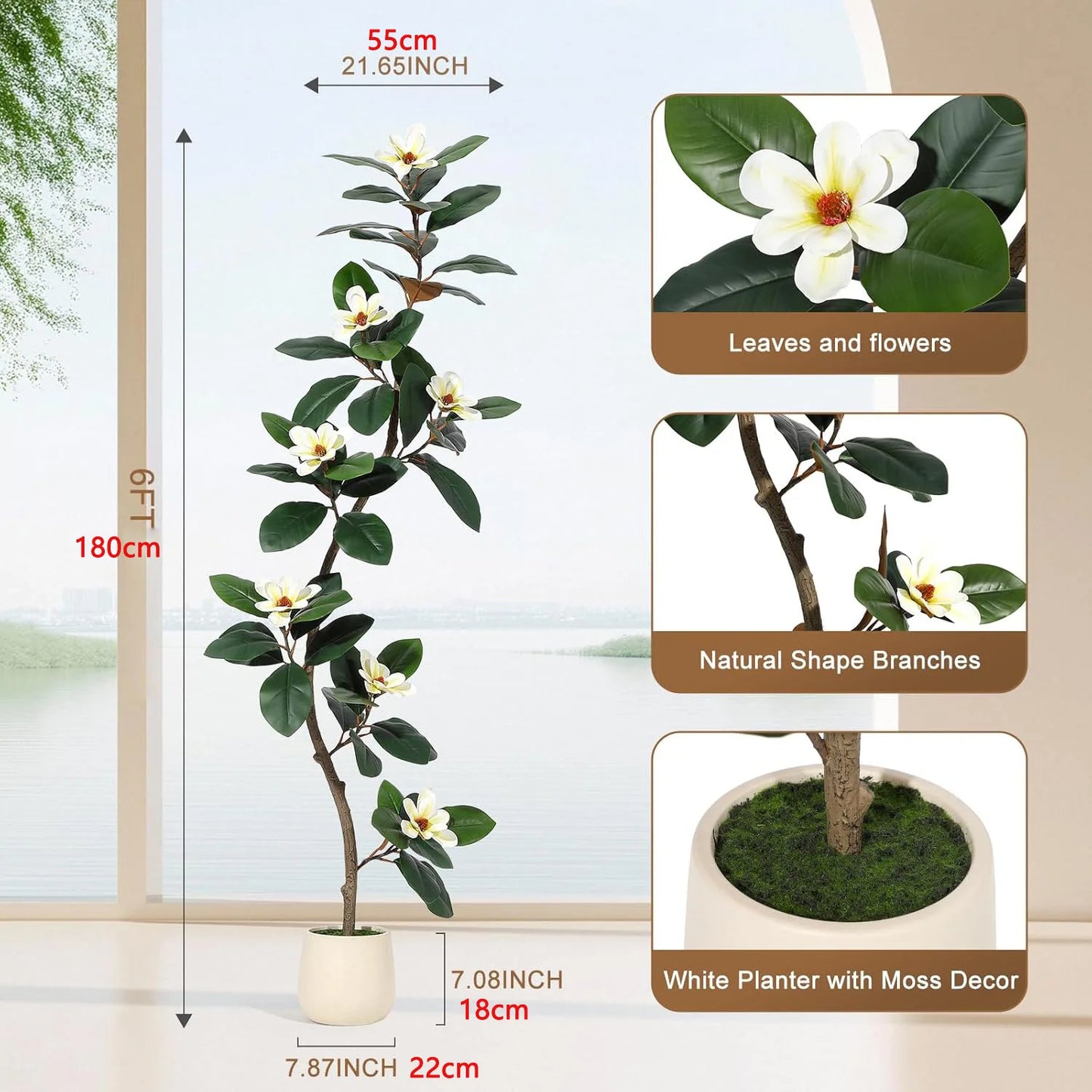 Artificial Rubber Tree with Magnolia Flowers