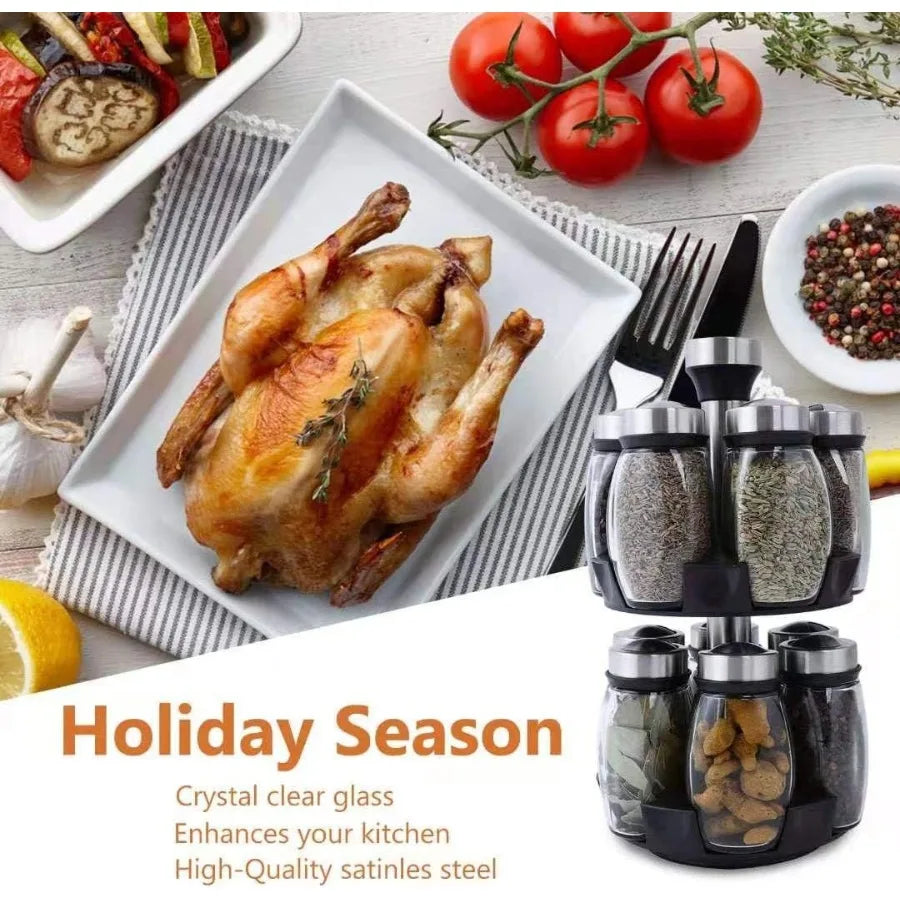 12 Glass Jar Spice Bottles Set