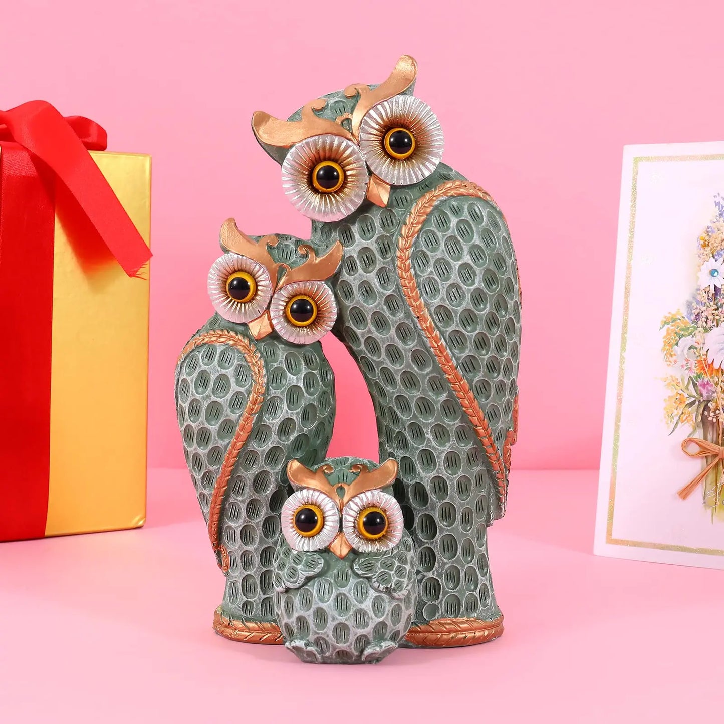 Resin Owl Family Animal Decoration
