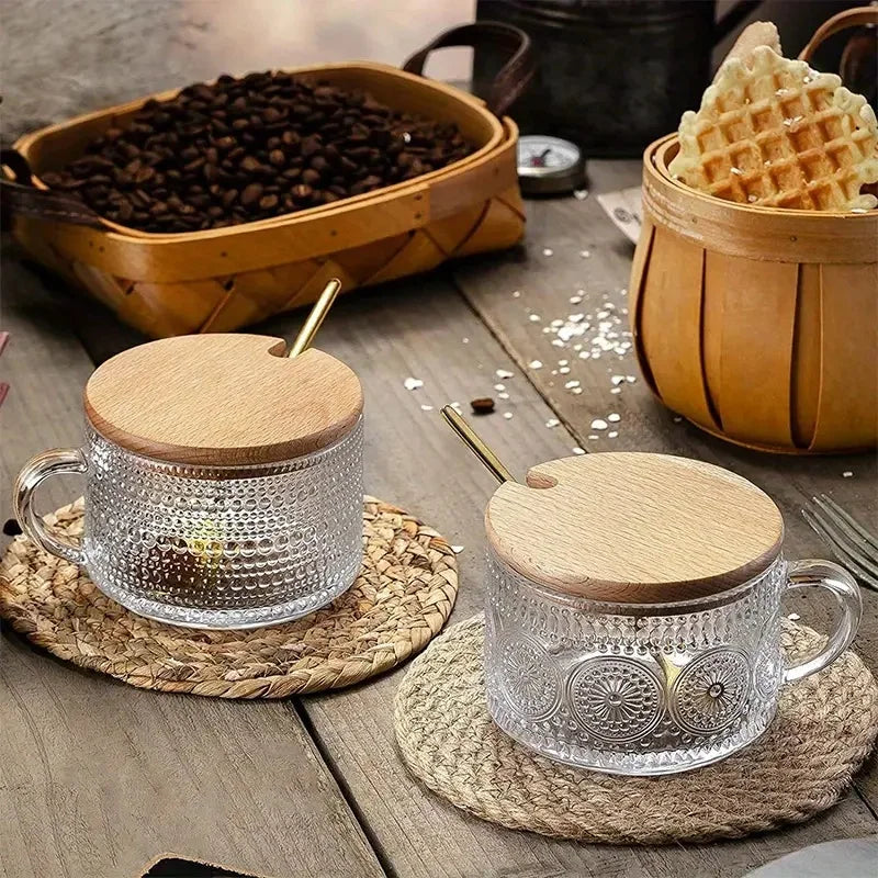 4-piece Set of Glass Cups with Wooden Lids