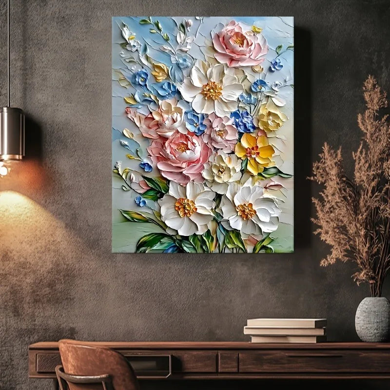 Framed Vibrant 3D Floral Canvas