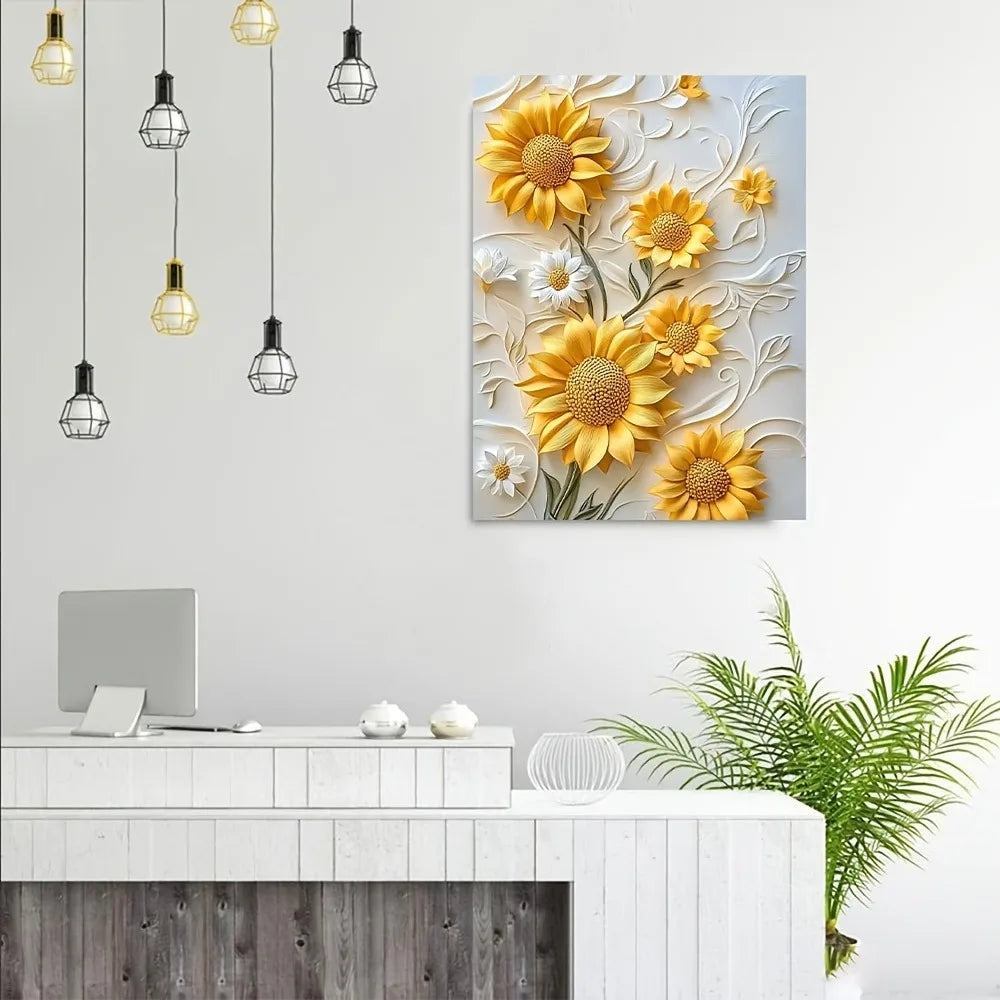 3D Relief Sunflower Canvas Art with Wood Frame