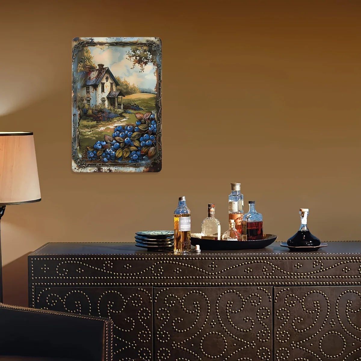 Retro Blueberry Cottage Tin Painting