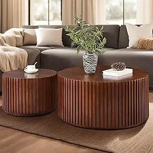 Round Wood Coffee Table for Living Room