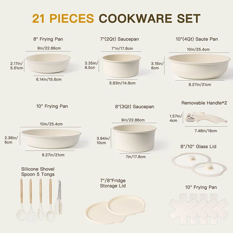 21 Piece Astercook Ceramic Cookware Set with Sensor Handles