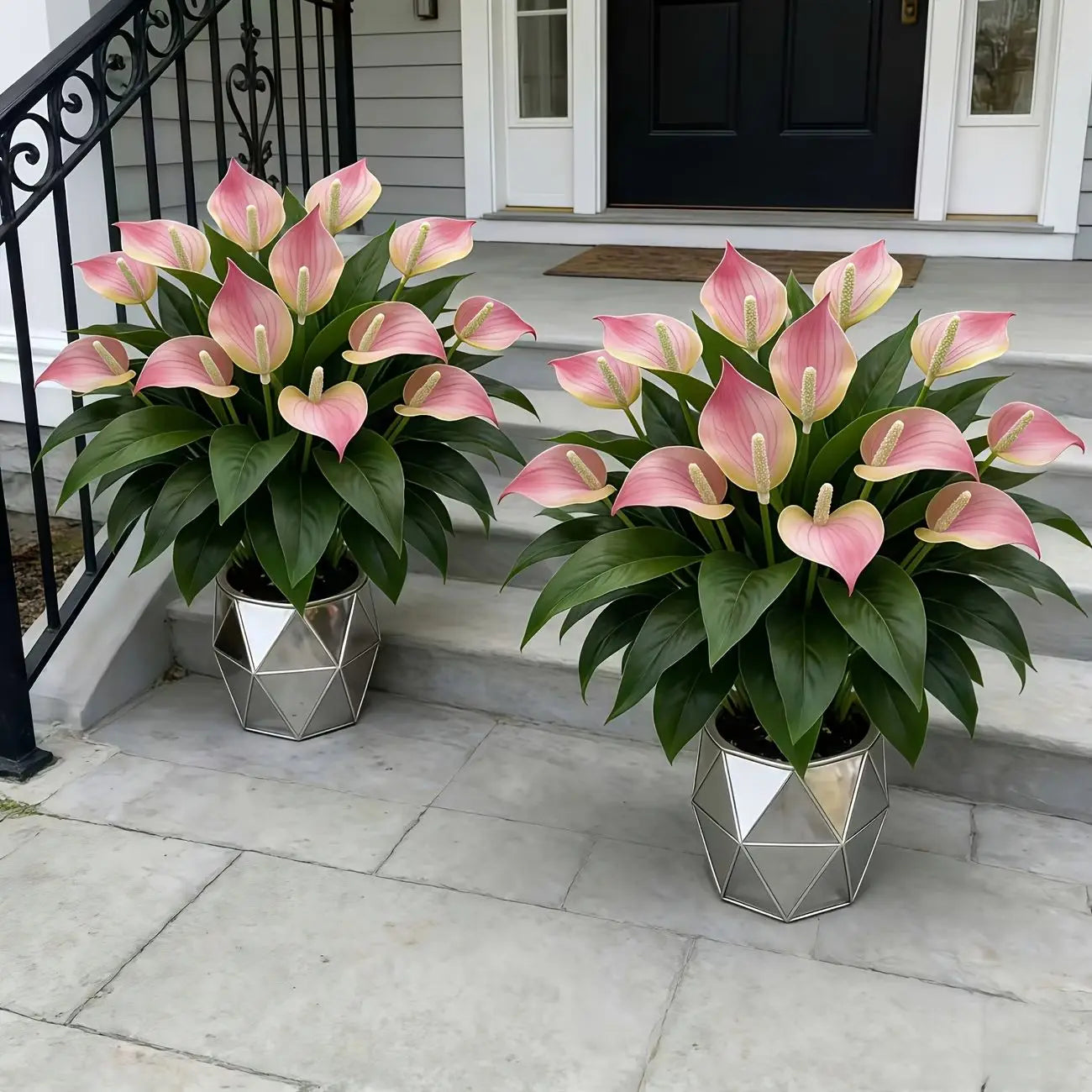 4Pcs Artificial Pink Anthurium Plants