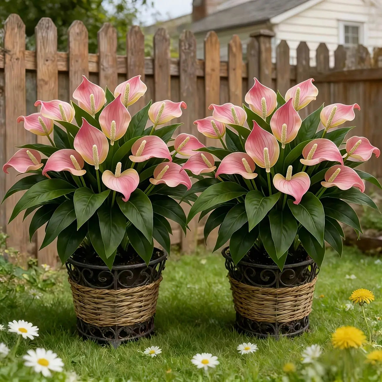 4Pcs Artificial Pink Anthurium Plants