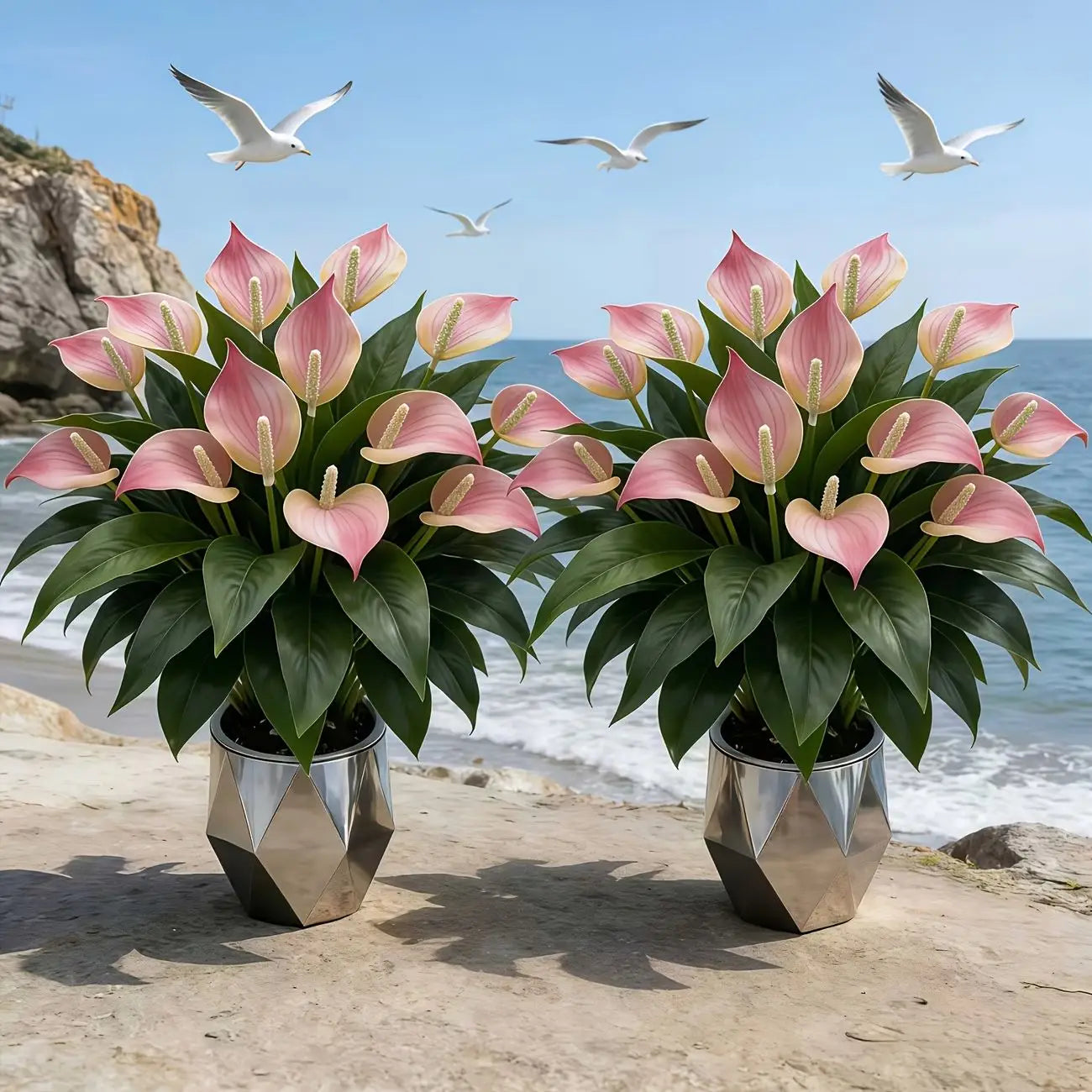 4Pcs Artificial Pink Anthurium Plants