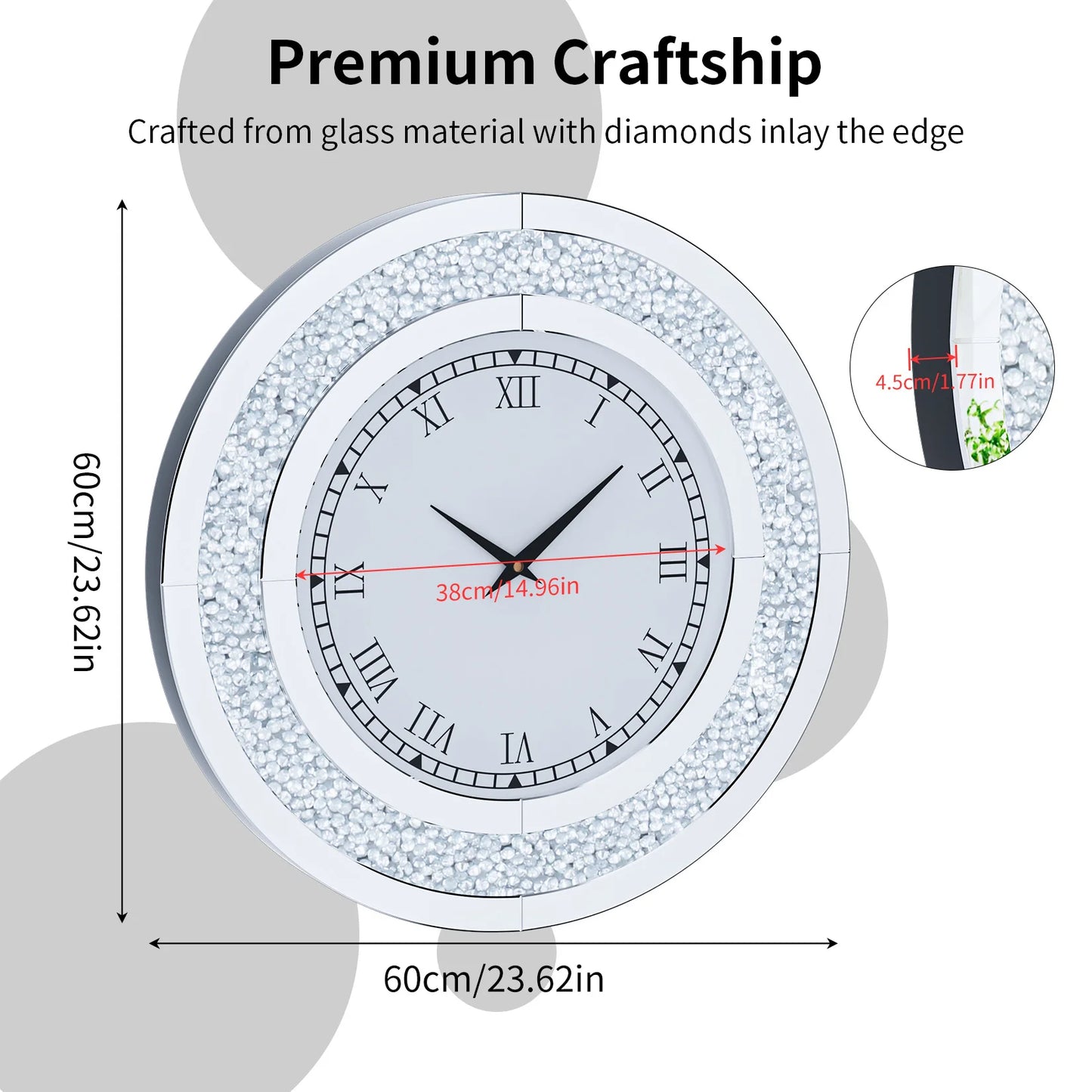 24 inch Twinkle Mirrored Wall Clock