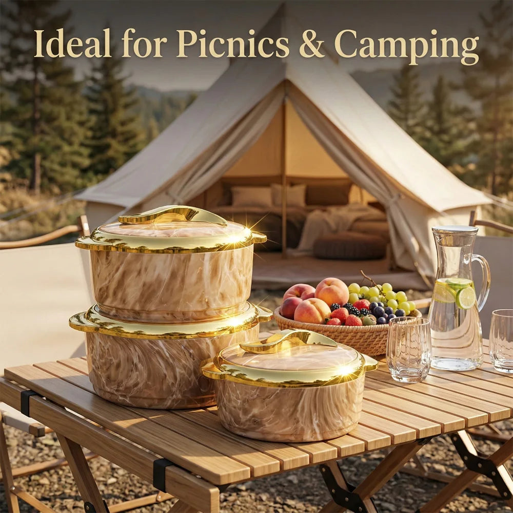 3Pcs Brown Marble Insulated Casserole Set