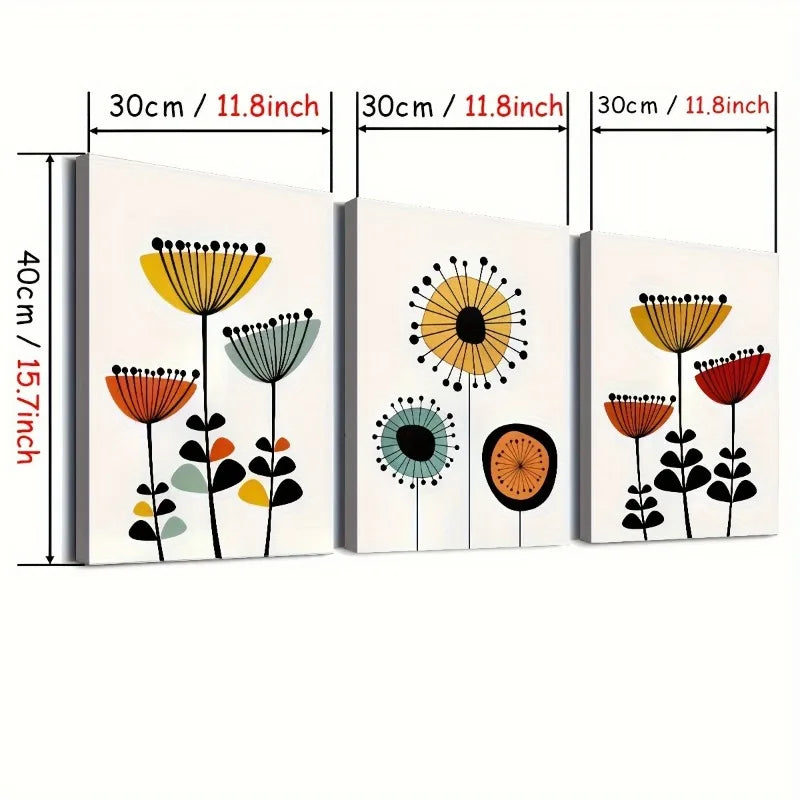 3 Framed Modern Medieval Flower Art Collection