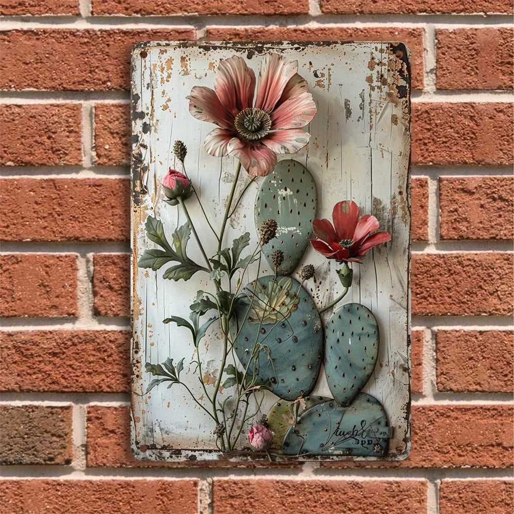 1PC Vintage Cactus and Floral Iron Metal Sign