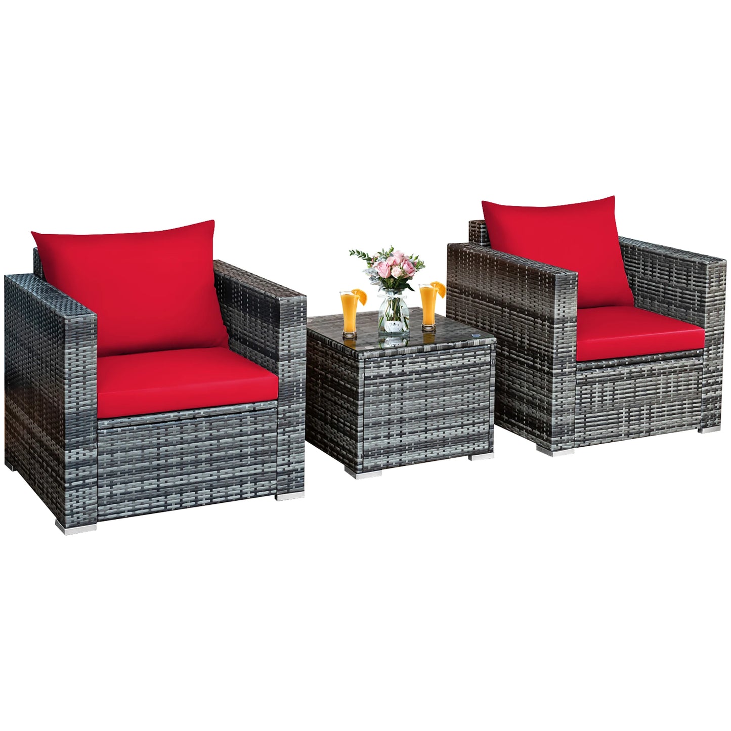 3 PC Rattan Furniture Bistro Set