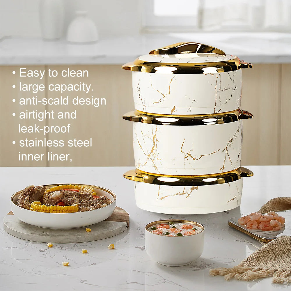 3Pcs Brown Marble Insulated Casserole Set