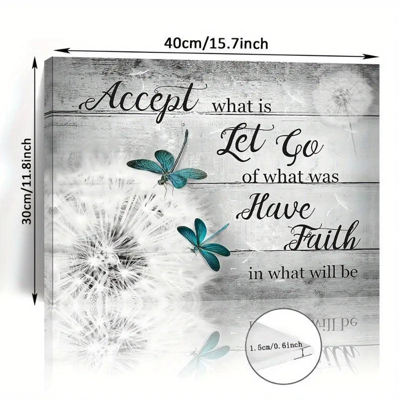 Dandelion Teal Dragonfly Inspirational Wall Art