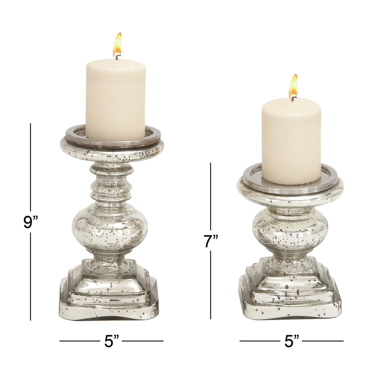 Handmade Silver Glass Pillar Candle Holder, Set of 2