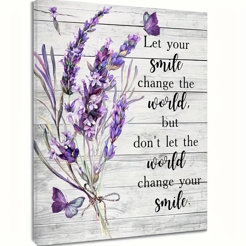 Framed Purple Flower Butterfly Canvas Painting