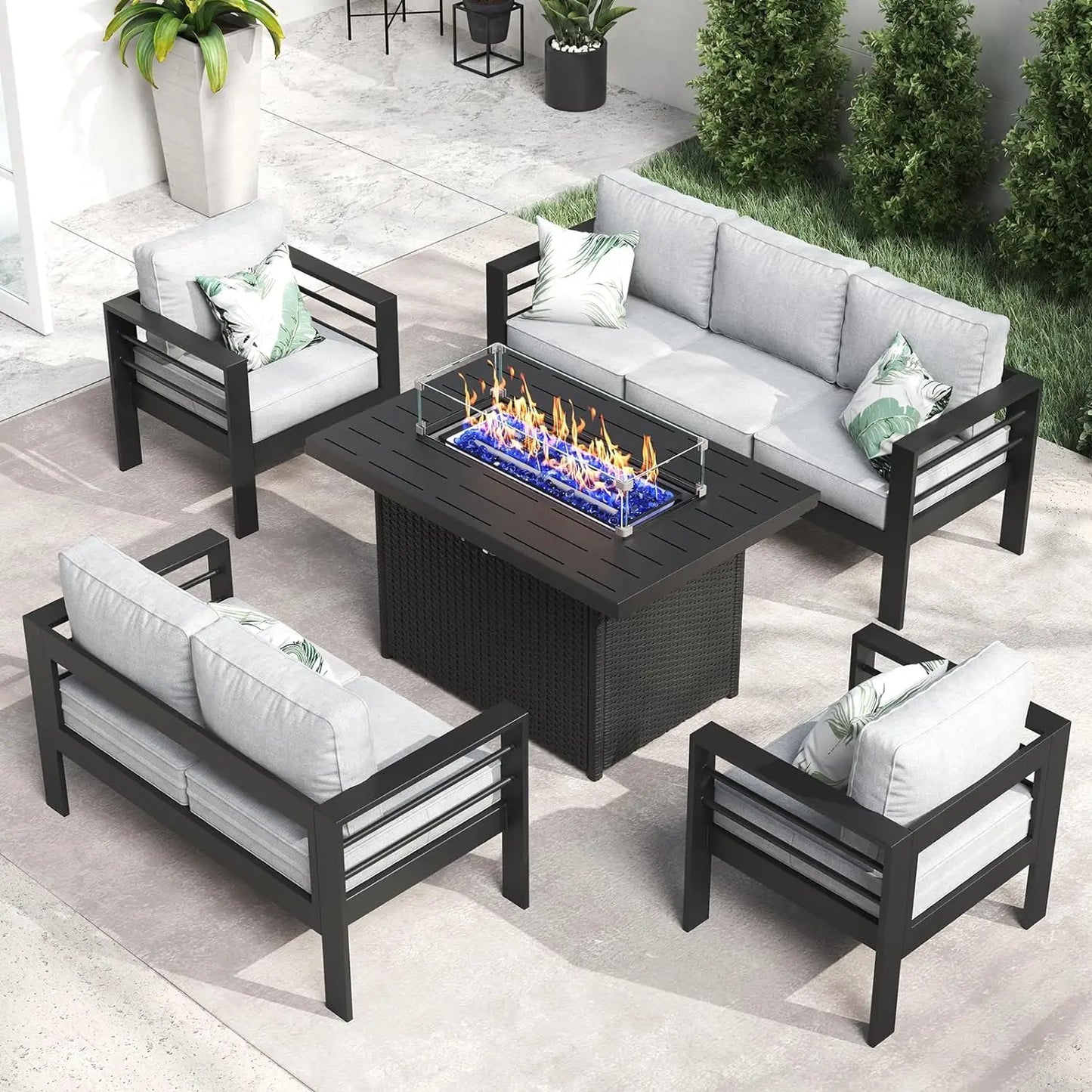 Aluminum Furniture with Fire Pit Table