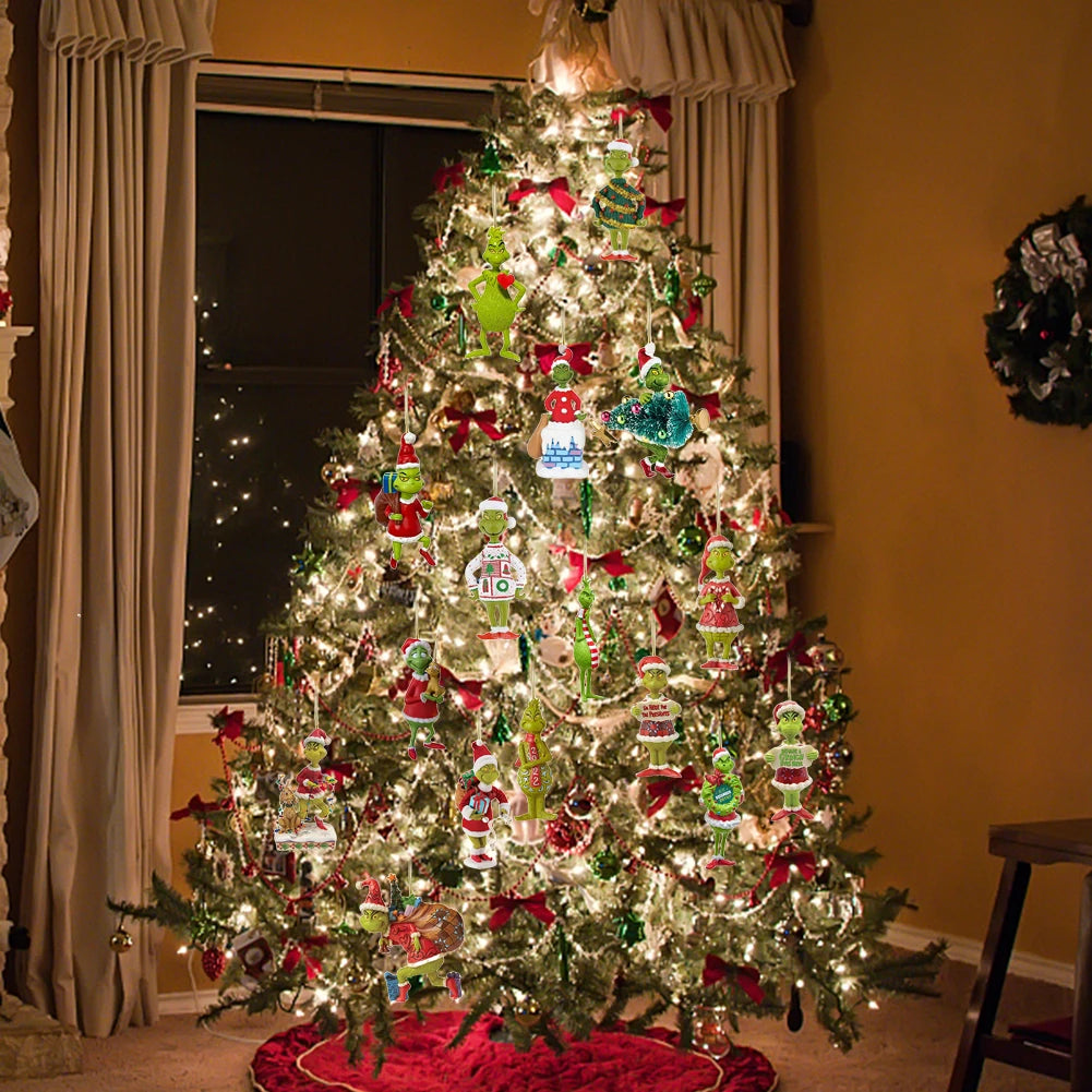 18Pcs Acrylic Christmas Tree Grinch Ornaments