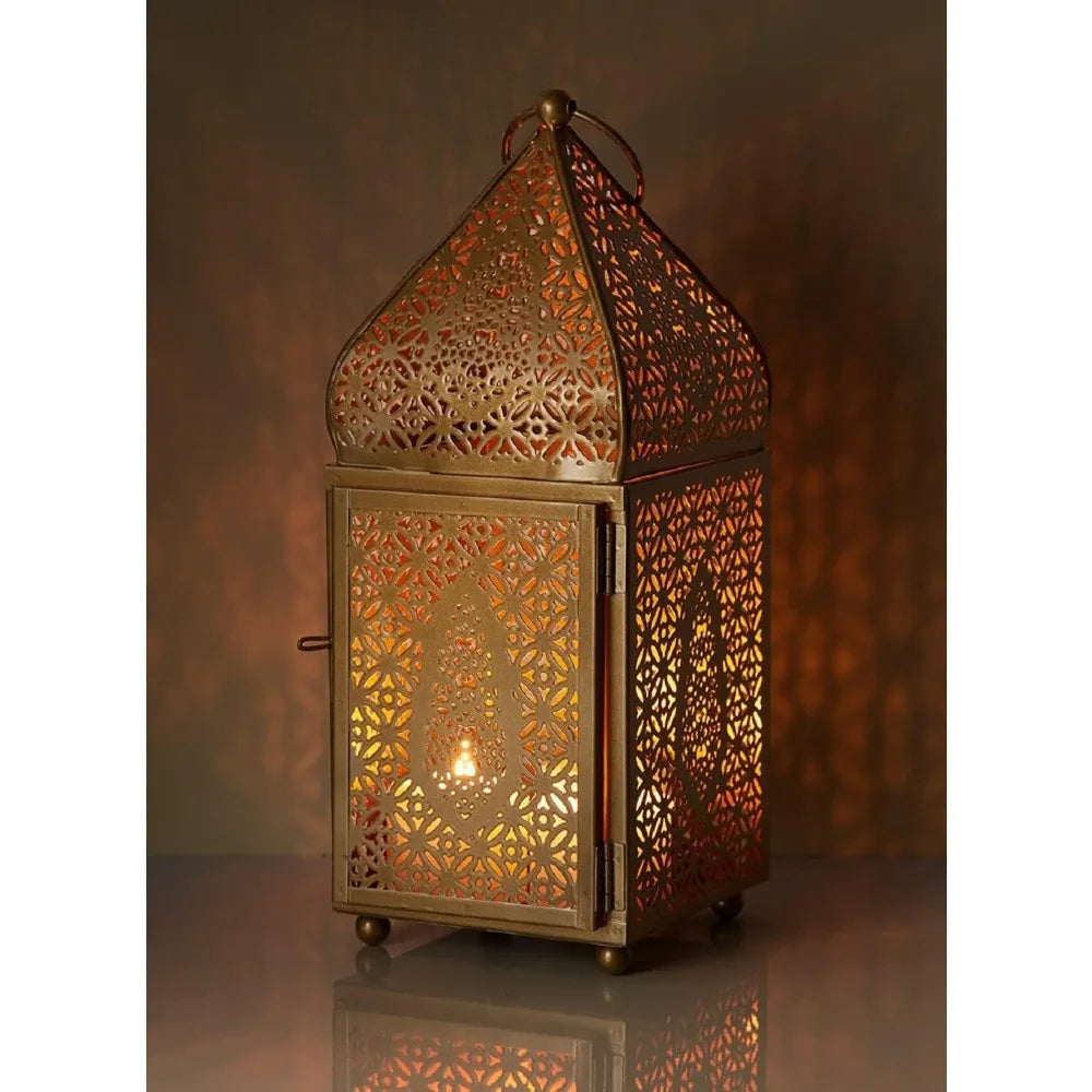 Large Moroccan Gold Ornate Candle Lantern