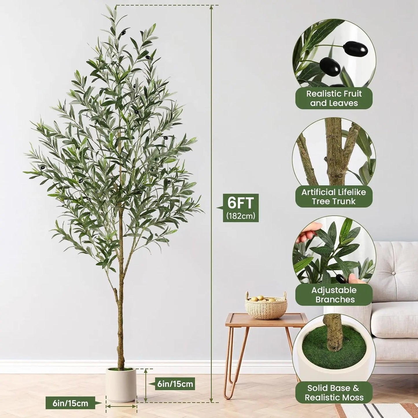 6 Ft Olive Tree with Lifelike Fruit