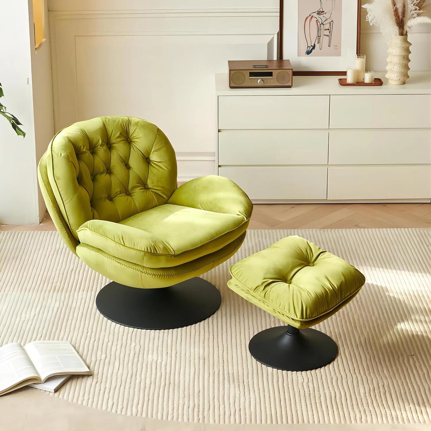 Velvet Swivel Armchair Set