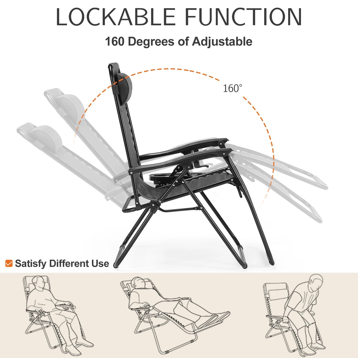 Portable Recliner with Cup Holder Trays