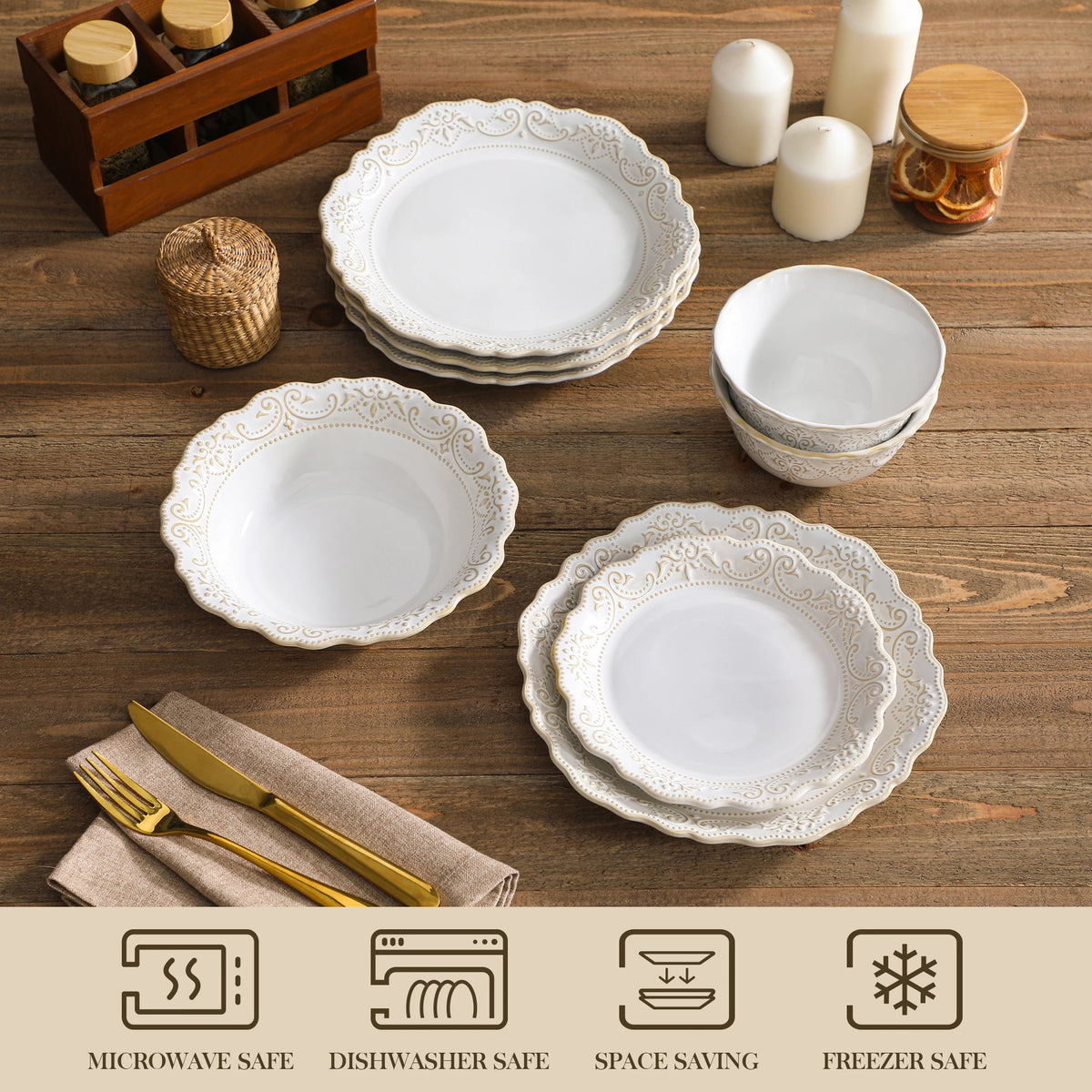 MALACASA 16 or 32 Piece Dinner Sets