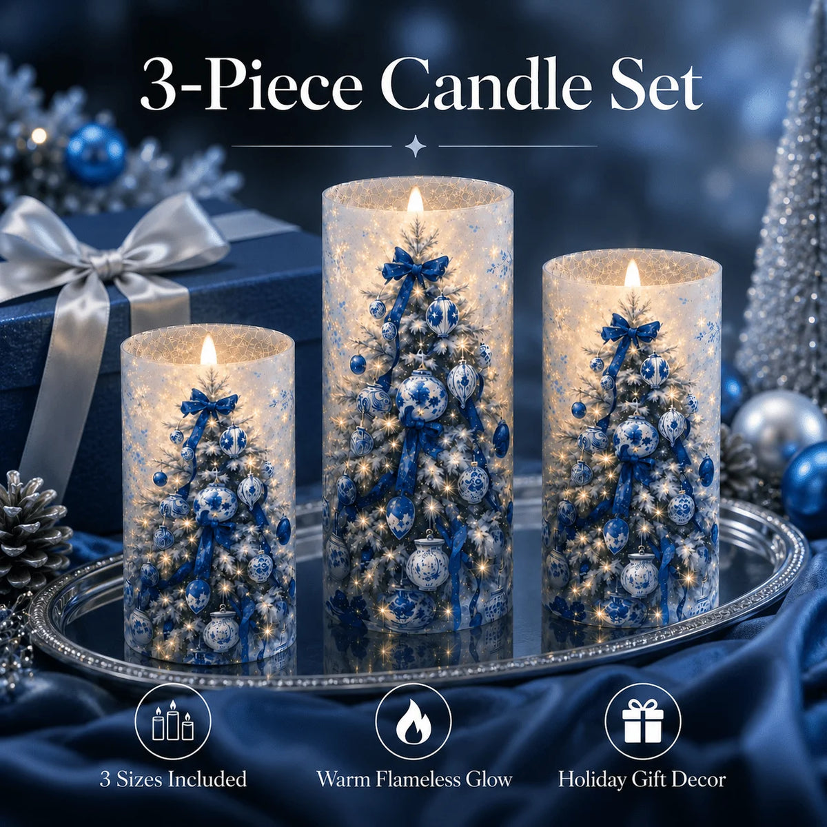 3pcs Porcelain Christmas Flameless Candles