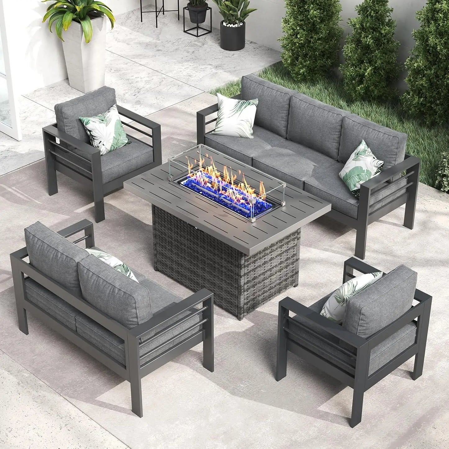 Aluminum Furniture with Fire Pit Table