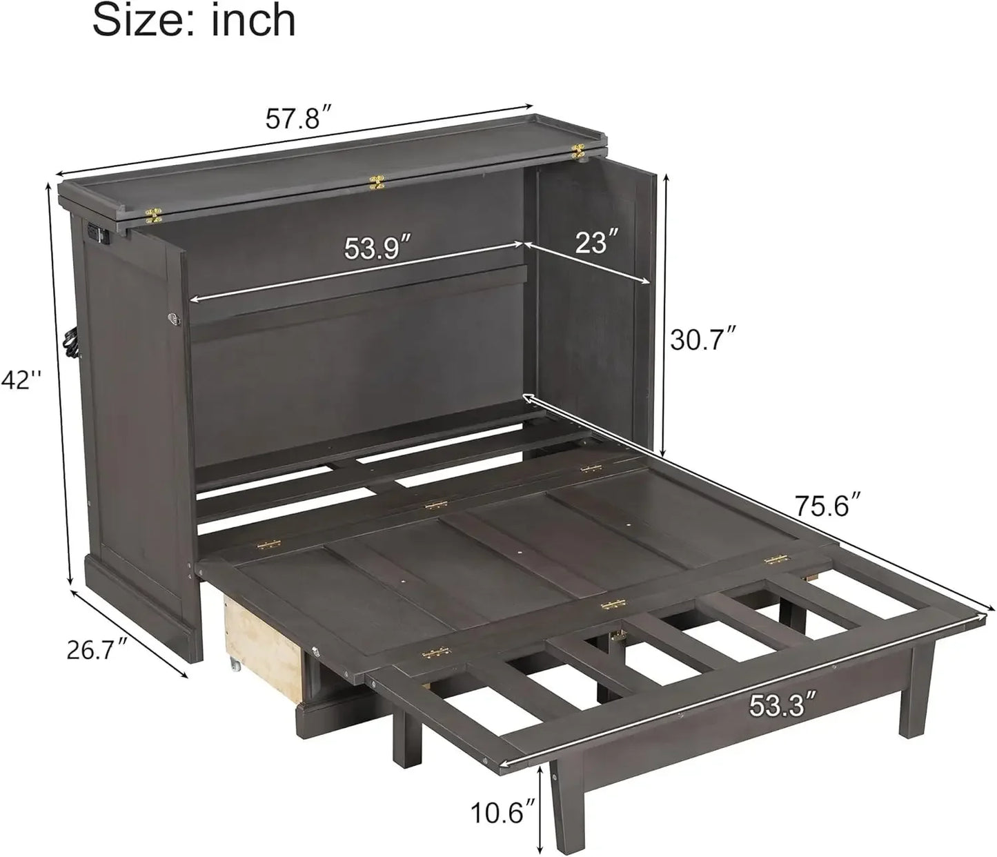 Full Murphy Bed Cabinet w/Charging Station