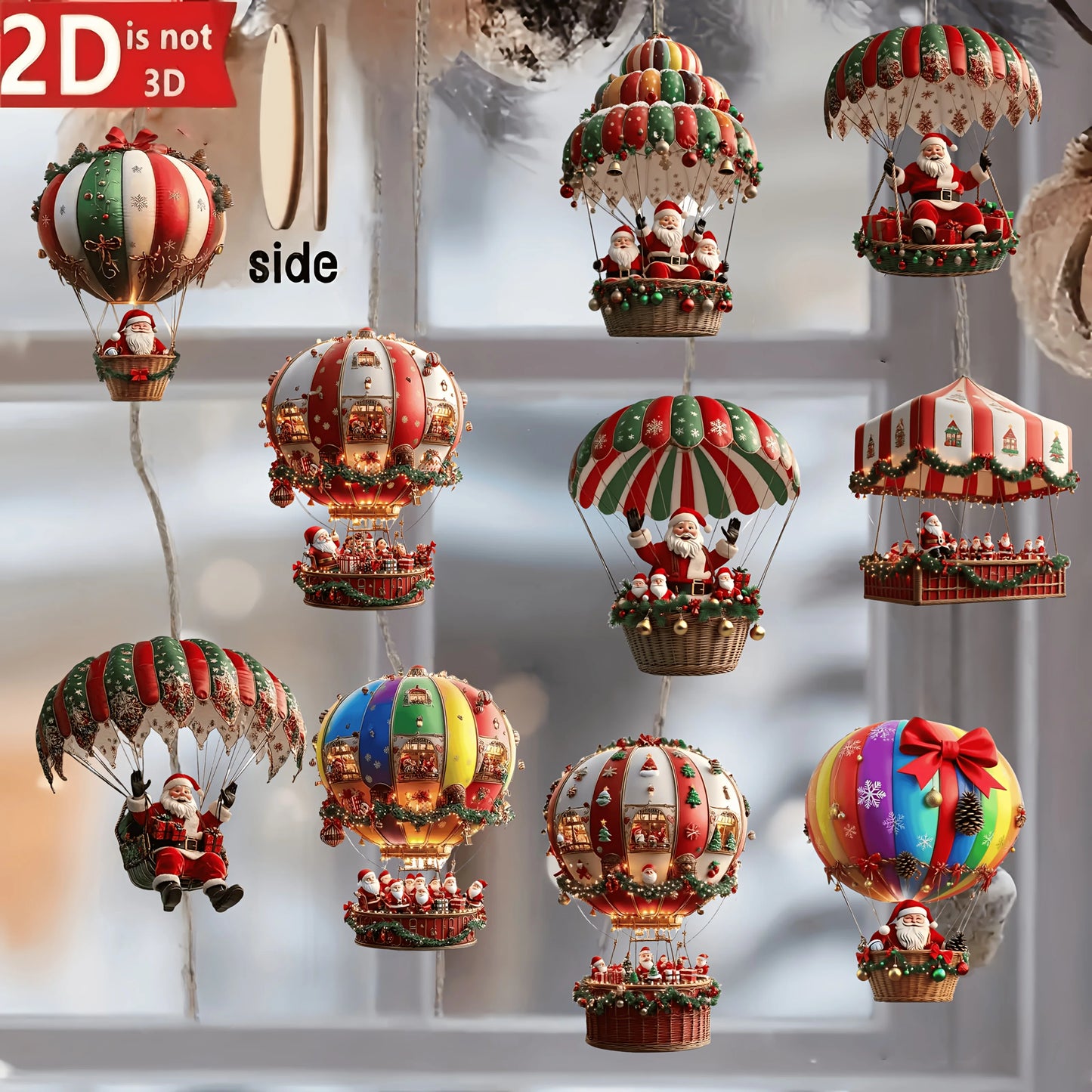 10Pcs Santa Claus Hot Air Balloon Ornament