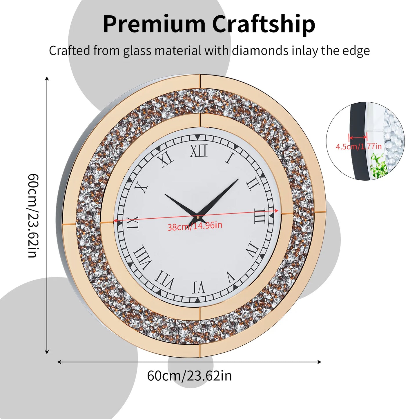 24 inch Twinkle Mirrored Wall Clock