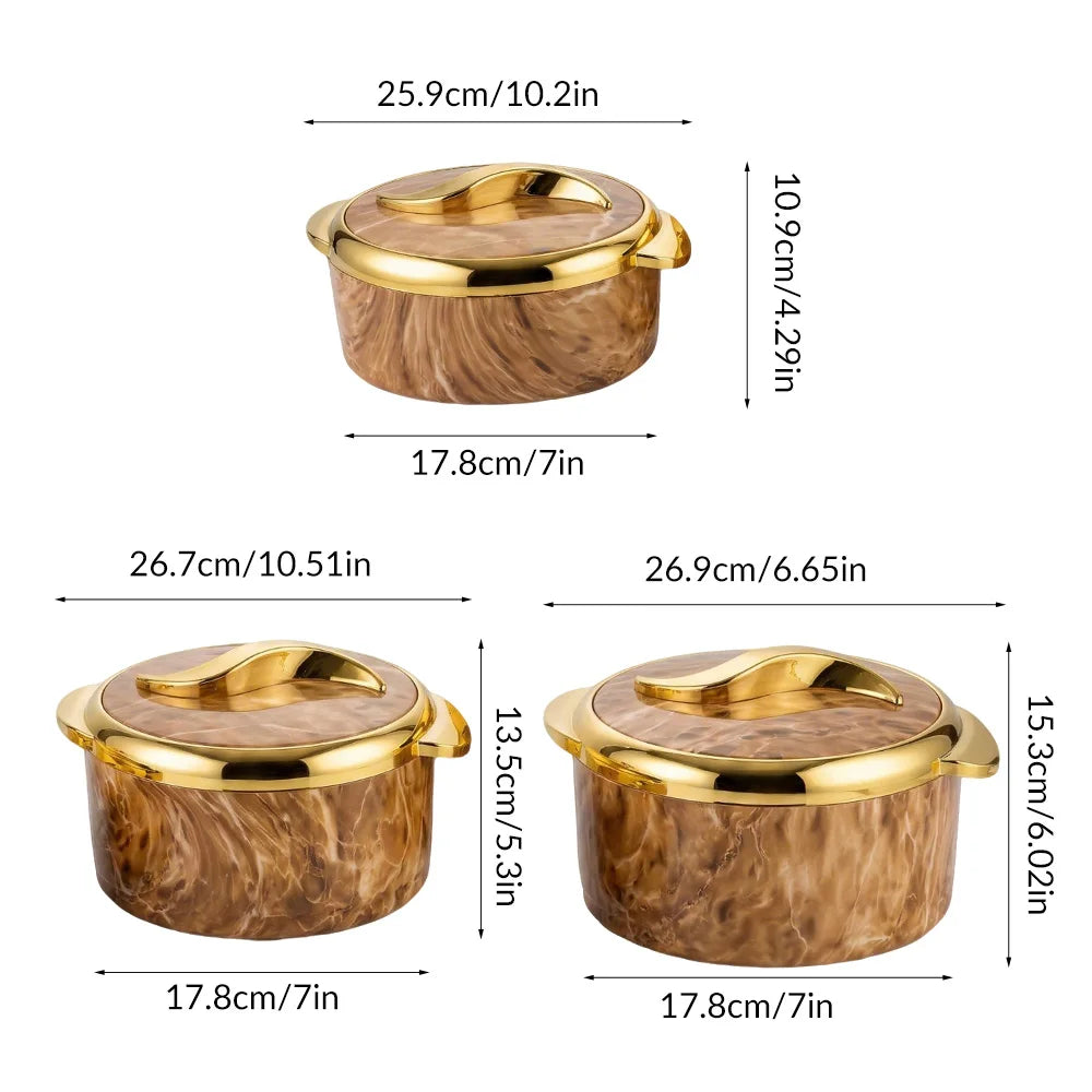 3Pcs Brown Marble Insulated Casserole Set