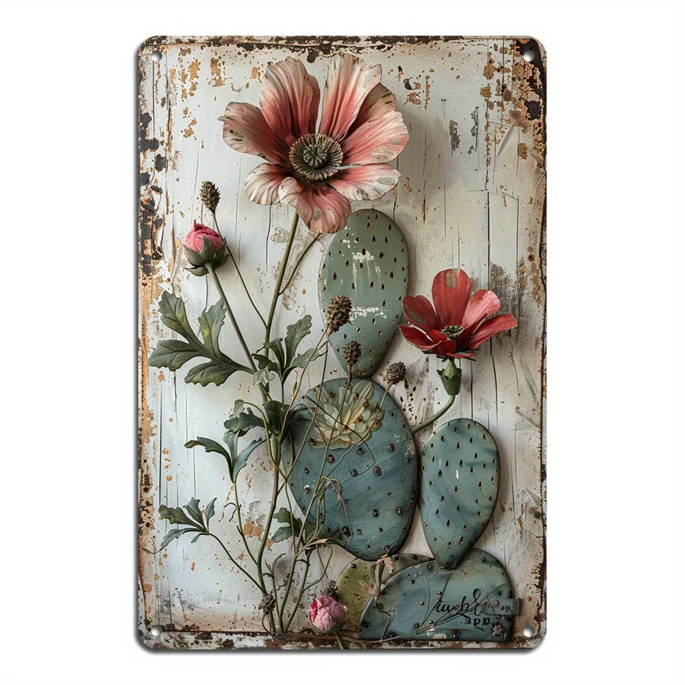 1PC Vintage Cactus and Floral Iron Metal Sign