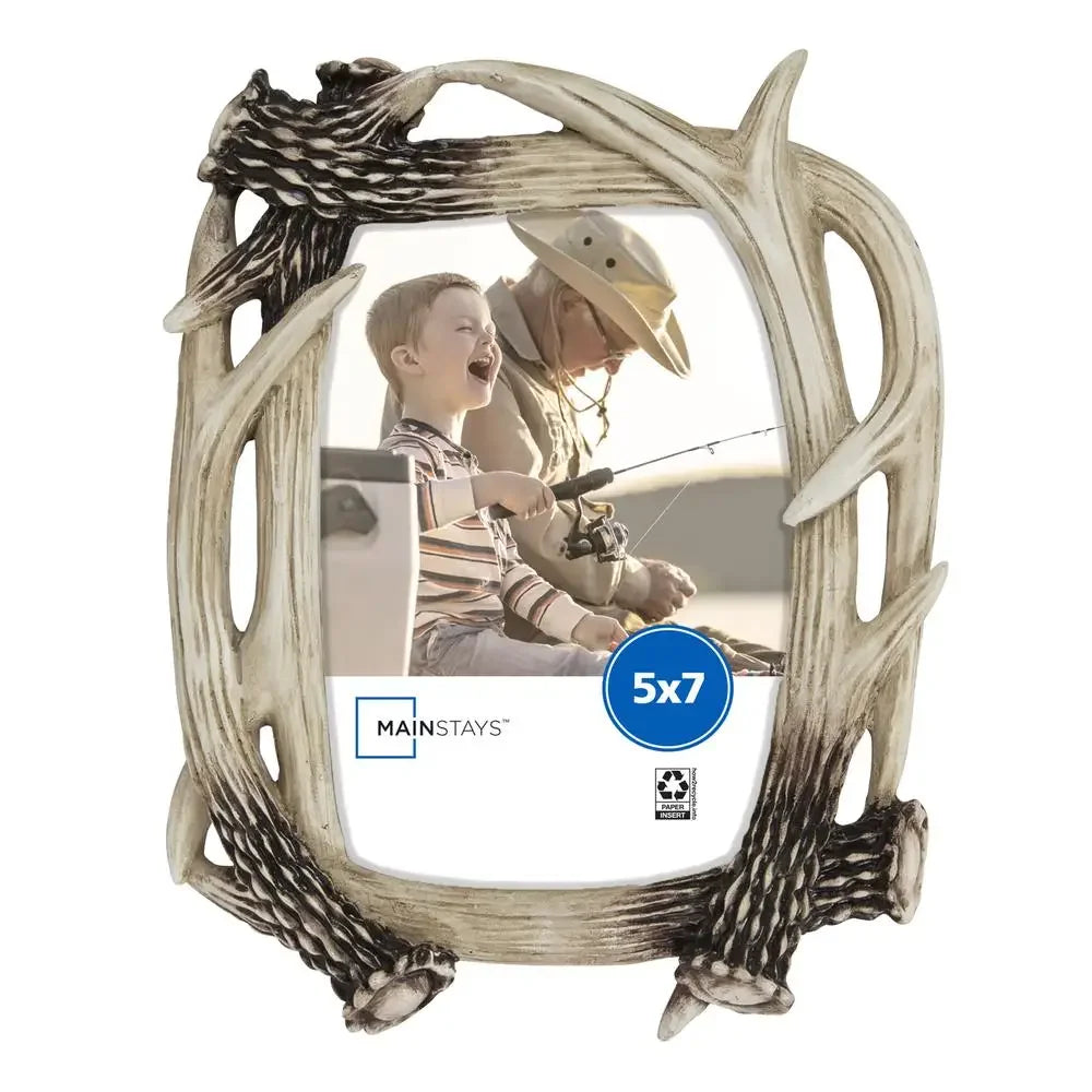 Antler Design 5x7 Photo Frame Swing Hooks Tabletop Display Glass Easel Decor