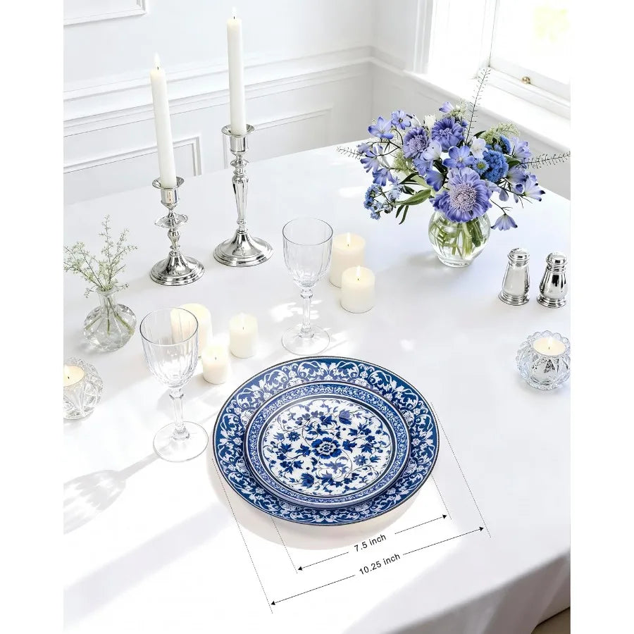 60pcs Blue Plastic Plates Set