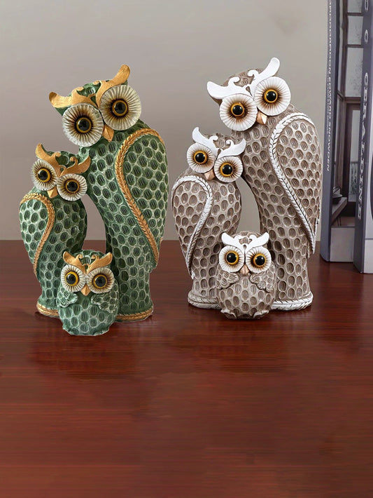 Resin Owl Family Animal Decoration