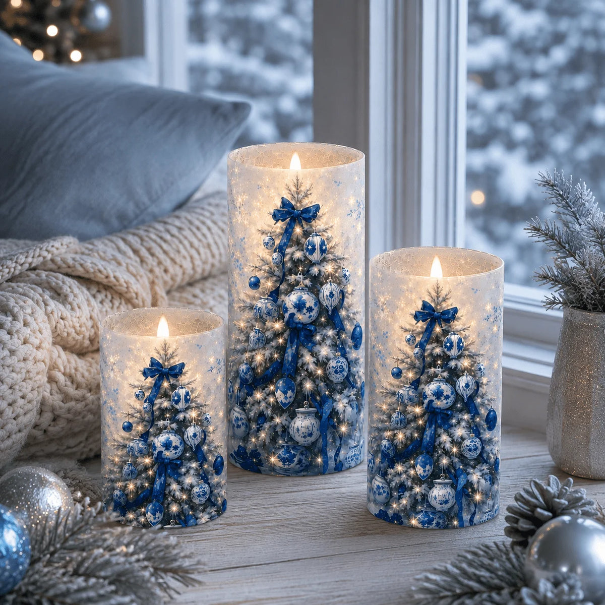 3pcs Porcelain Christmas Flameless Candles
