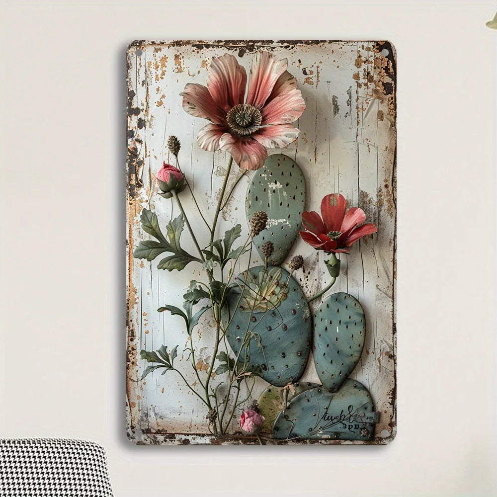 1PC Vintage Cactus and Floral Iron Metal Sign