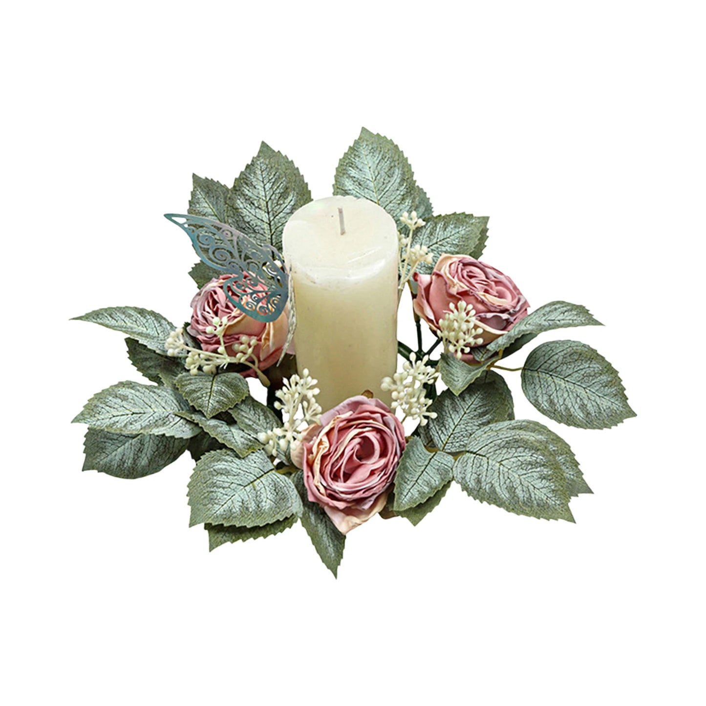 Faux Eucalyptus and Berries Candle Rings