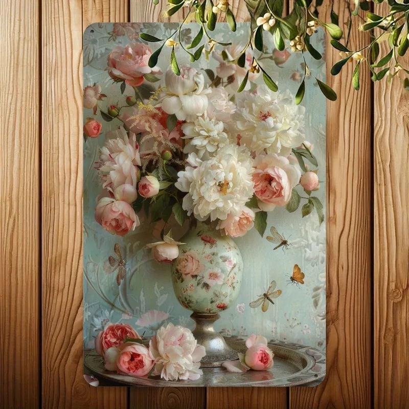 8x12Inch Vintage Vase Metal Tin
