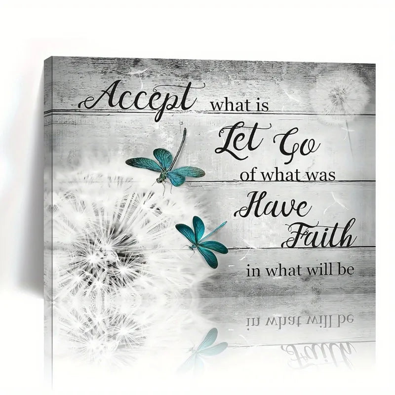 Dandelion Teal Dragonfly Inspirational Wall Art