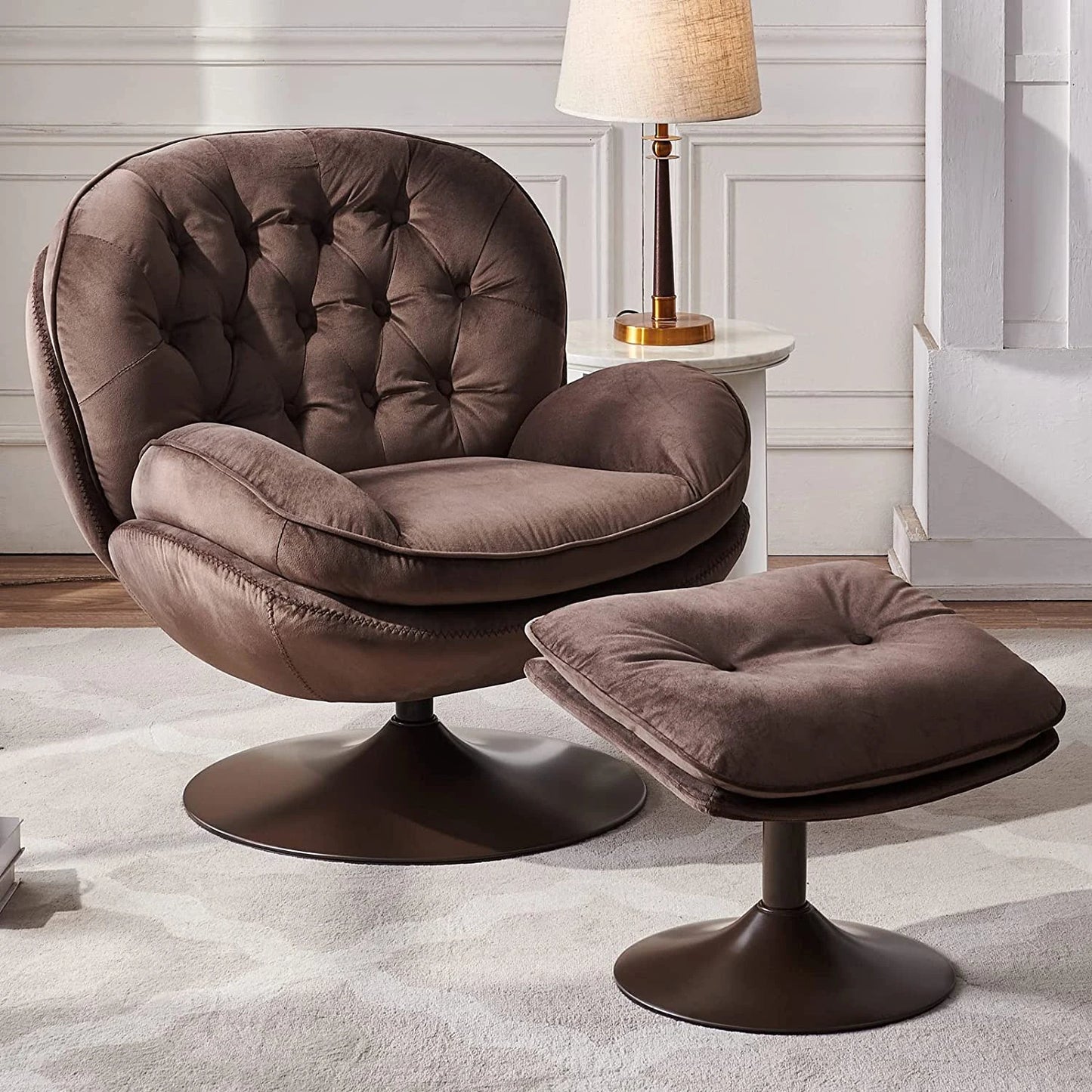 Velvet Swivel Armchair Set