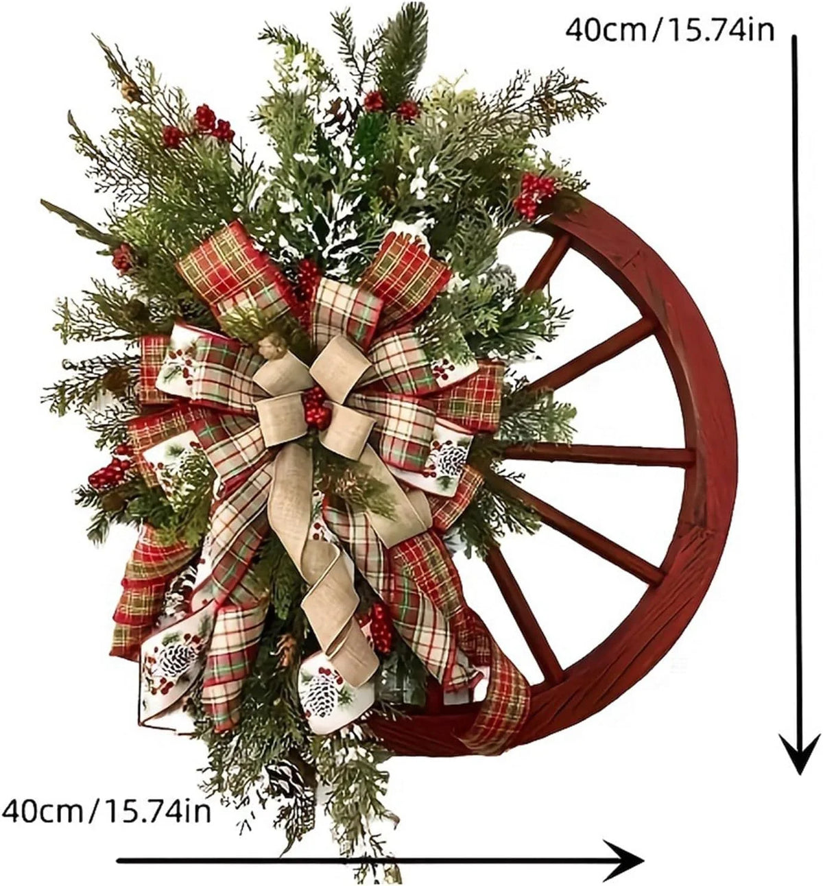 16 Inch Christmas Wagon Wheel Wreath