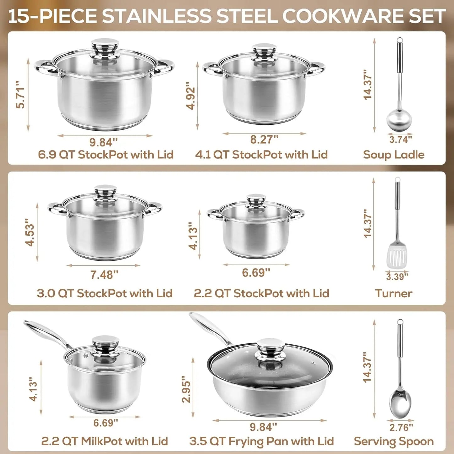 15 Piece Stainless Steel Cookware Set