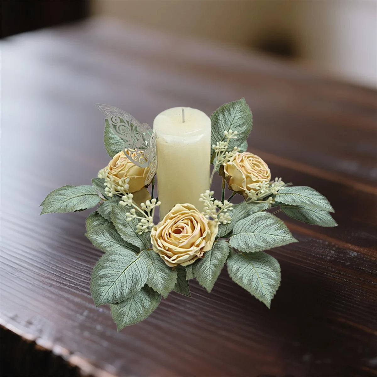 Faux Eucalyptus and Berries Candle Rings